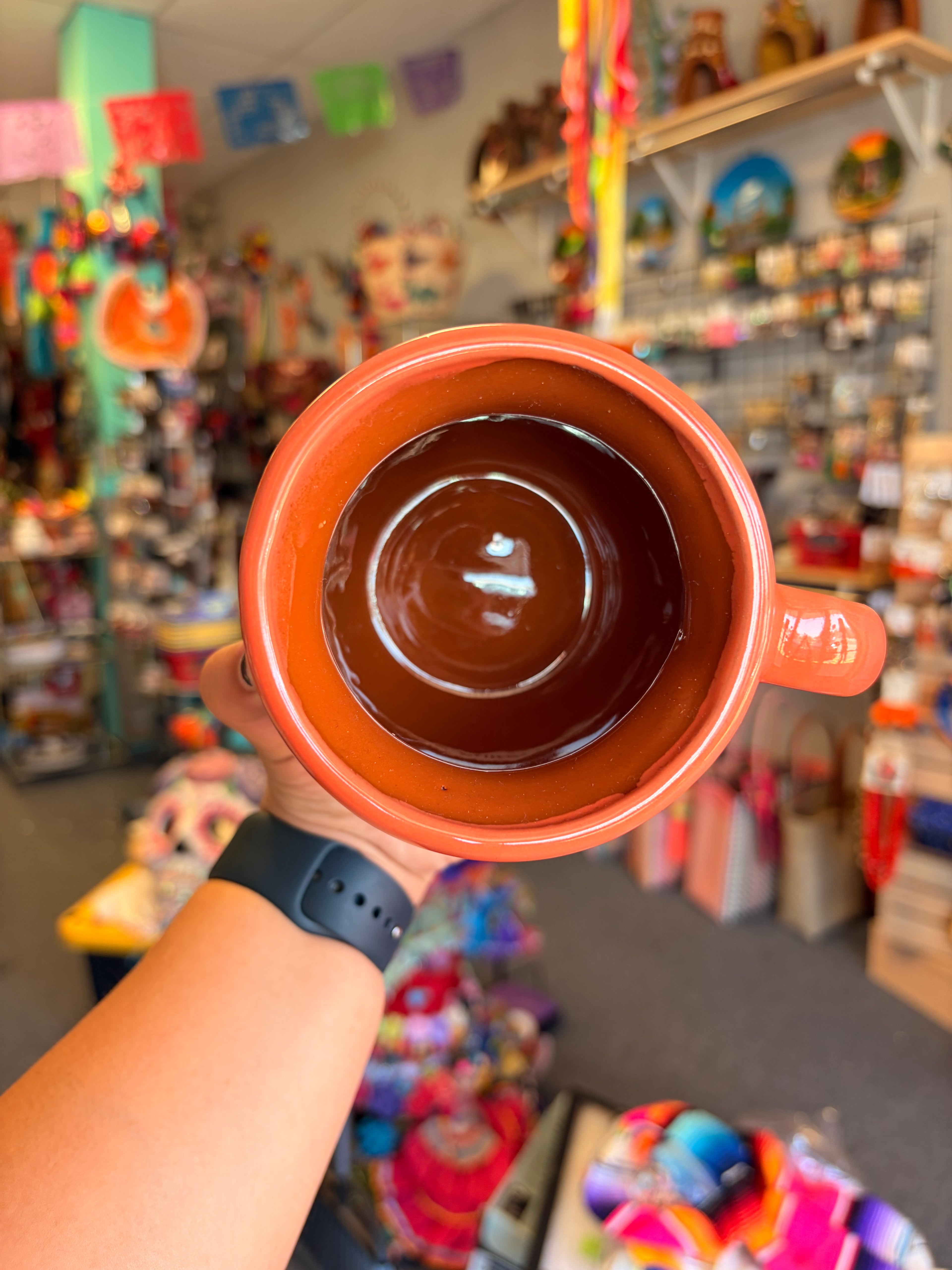 Orange rimmed black cat mug