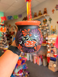 Orange rimmed black cat mug
